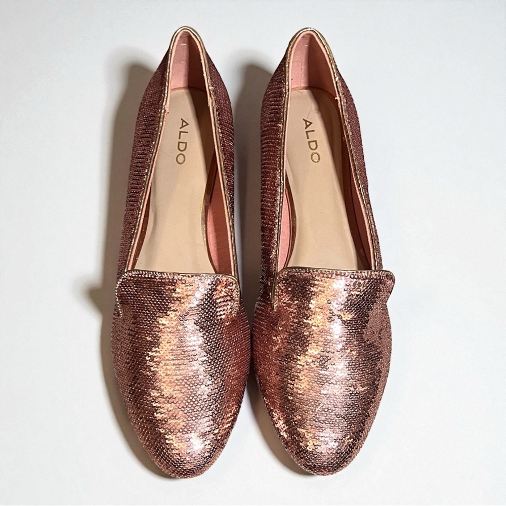 ALDO Women's Glitter Loafers - Metallic Rose • NWOT • Size 10